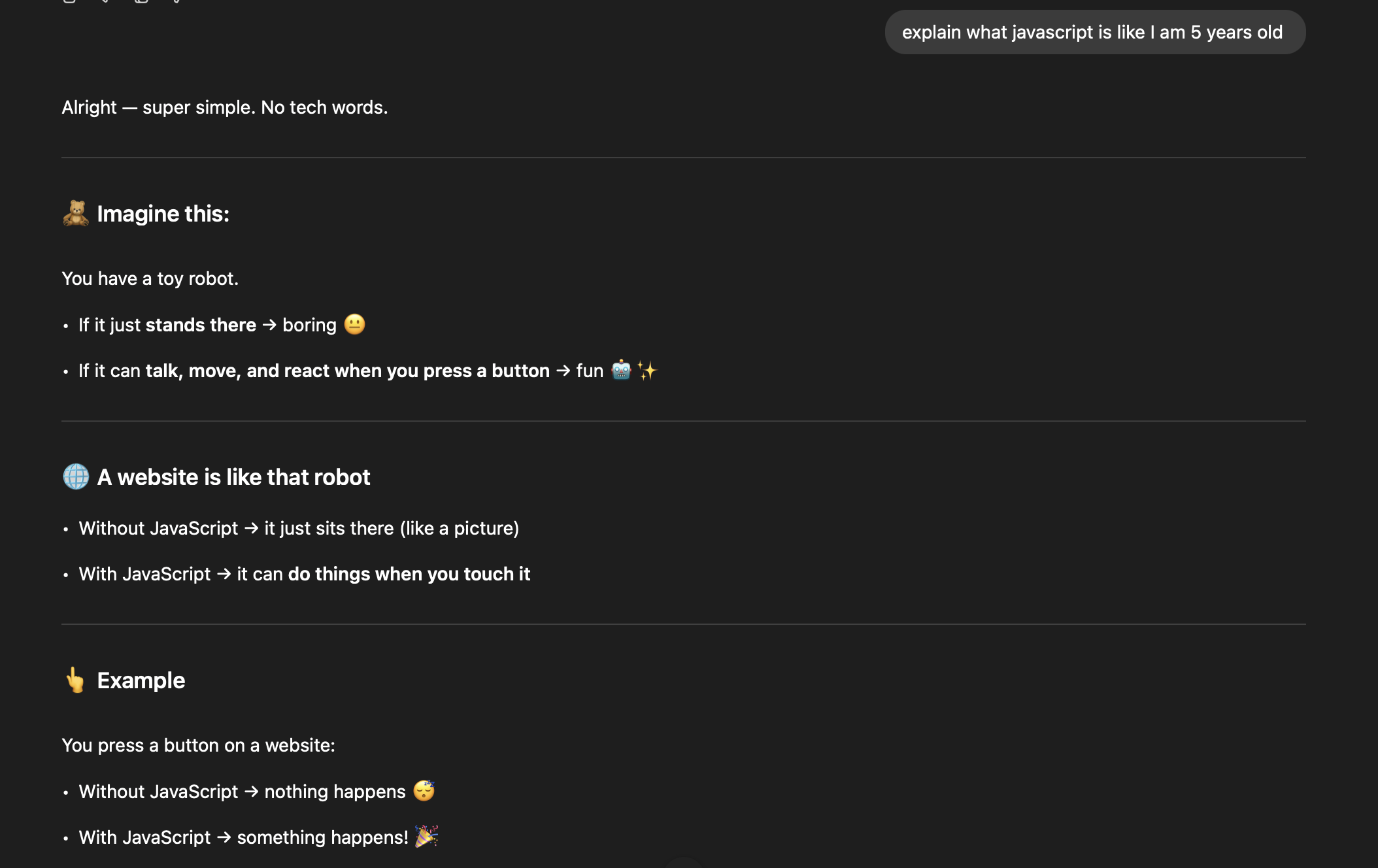 ChatGPT explaining JavaScript like I am five years old