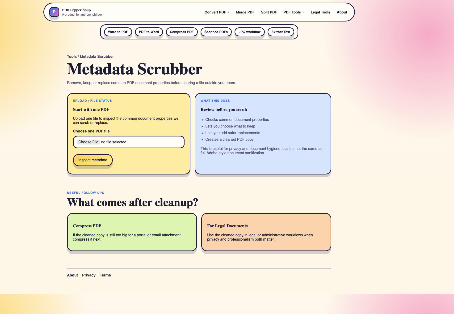 PDF Peppersoup metadata scrubber workflow